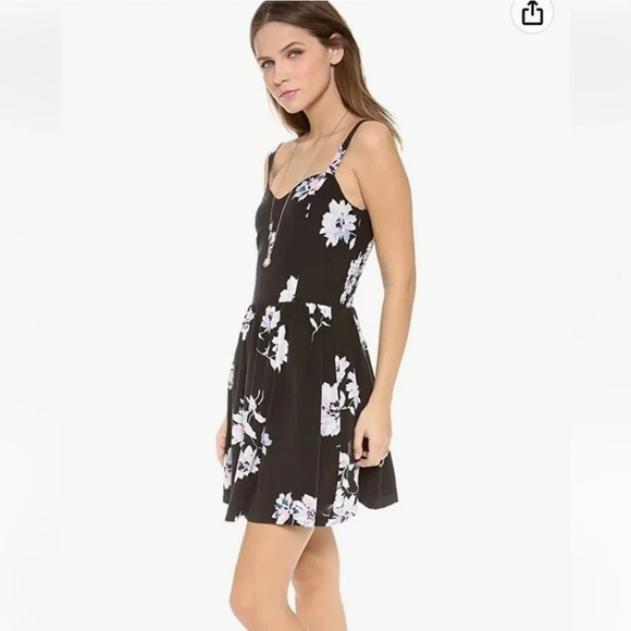 Joie Pink & Black Latelle Summer Floral Print 100% Silk Sundress Size Small EUC - Picture 2 of 11